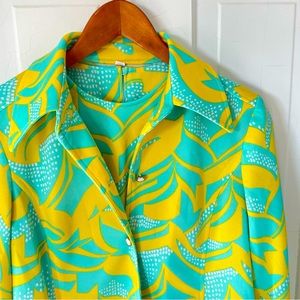 Vintage 70s! 2 piece set - blouse and jacket in aqua and yellow